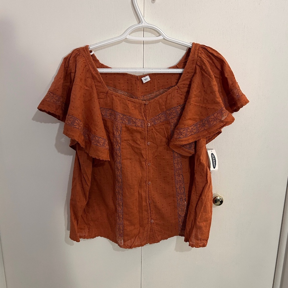 Old Navy Size XS Oversized Clip-Dot Crochet-Lace Button-Front Blouse